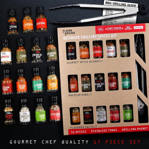 millhouse spice co. 17 Set Ultimate Grilling Gift for Men - BBQ Accessories - Gourmet Spice Blends & Seasonings, Tongs