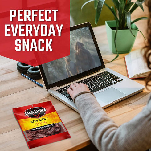 11g 80 100% 2.85 Oz. Jack Link's Beef Jerky, Teriyaki Jerky Bag Flavorful Meat Snack, Ready to Eat Protein Snack