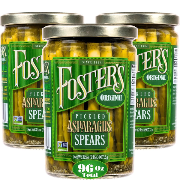 Foster's Pickled Asparagus Spears in a Jar, Original, 32oz, 3 Pack, Traditional