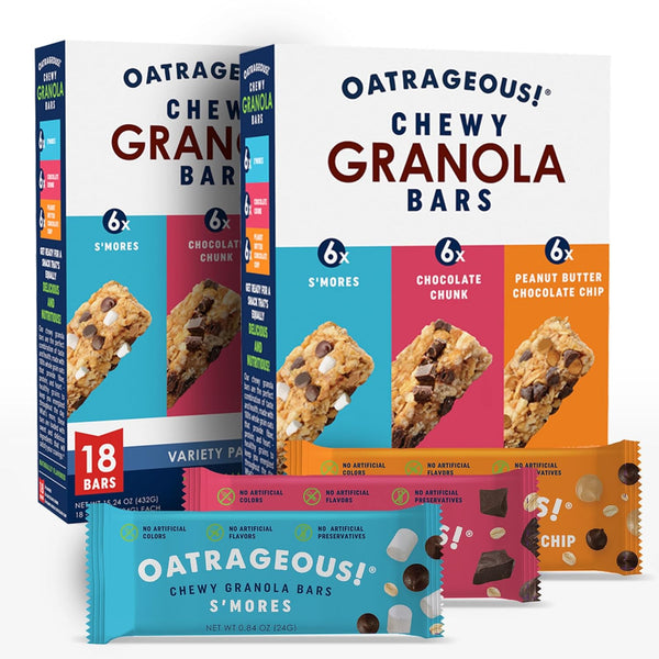 OATRAGEOUS! Chewy Granola Bars Variety Pack, Peanut Butter Chocolate Chip, Chocolate Chunk