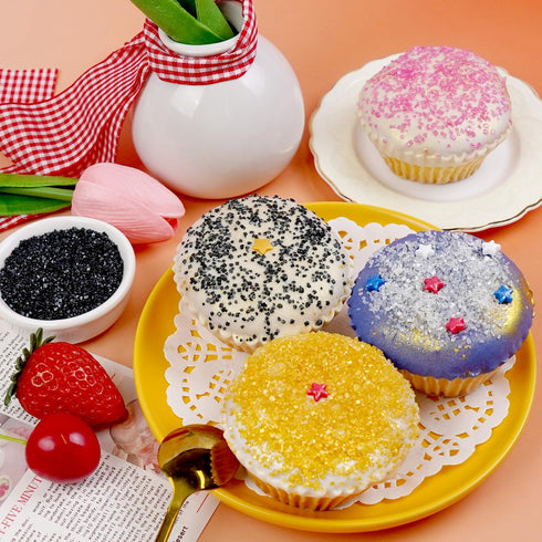 4 110g/3.88oz Edible Sanding Sugar Sprinkles, (Gold Black White Pink) cell Edible Mix Sugar Crystals Sprinkles for Cake