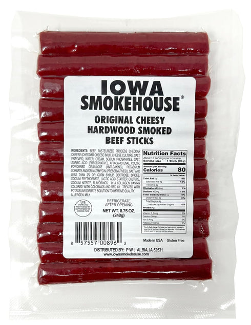 Iowa Smokehouse Cheesy Beef Sticks Hardwood Hickory Smoked Meat Sticks 8.75 Ounce