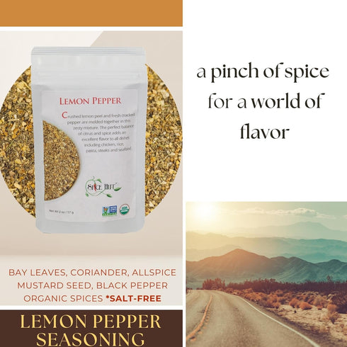 Spice Hut Organic Lemon Pepper Seasoning, Salt-Free, Garlic Blend for Chicken, All-Purpose Dry Rub, 2oz Pack