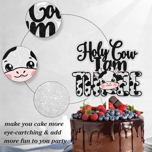 LIANGSS Holy Cow I'm Three Cake Topper Kids Happy Birthday Cute Dairy Cow Decoration, Boys and Girls Birthday Party