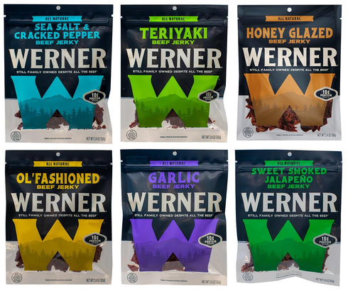 Werner Beef Jerky Variety Pack of 6 Ol Fashioned, Teriyaki, Sea Salt
