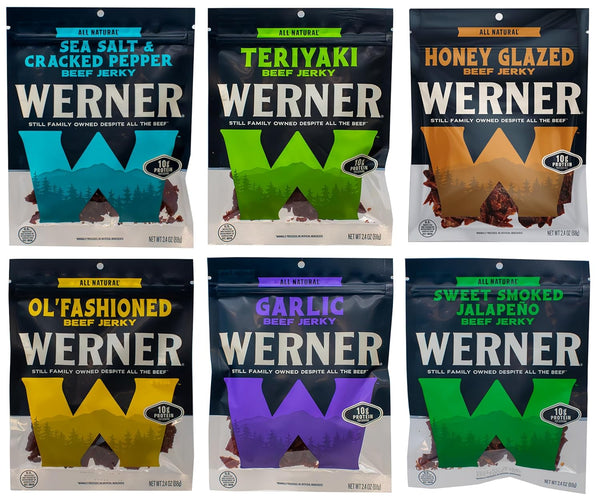 Werner Beef Jerky Variety Pack of 6 Ol Fashioned, Teriyaki, Sea Salt