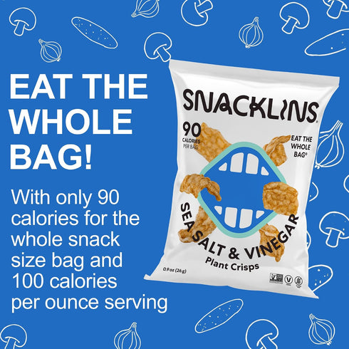 100% 100 .9oz 12) SNACKLINS Plant Based Crisps SEA SALT & VINEGAR - Gluten Free, Grain Free, Kosher, Vegan Healthy