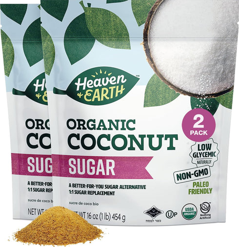 Heaven & Earth Organic Coconut Sugar, 16oz (2 Pack) | Low Glycemic