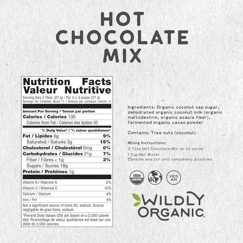 Wildly Organic Hot Chocolate Mix: 16 oz, Vegan, Raw Cacao Powder, Dairy-Free, 3 Ingredients