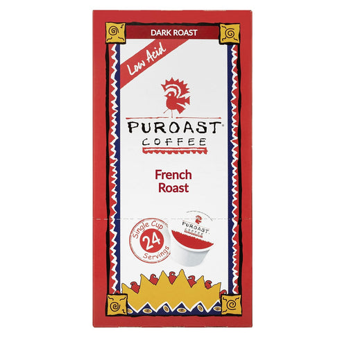 5.5, (24 Count)- 2.0 Puroast Low Acid Coffee Single-Serve Pods, French Roast, Certified Low Acid Coffee - pH above Dark