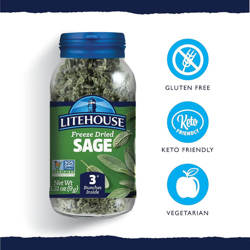 Litehouse Freeze Dried Sage - Substitute for Fresh Sage, Jar Equal to 3 Sage Fresh Bunches, Organic, Sage Seasoning, Non-GMO, Gluten-Free - 0.30 Ounce 2-Pack