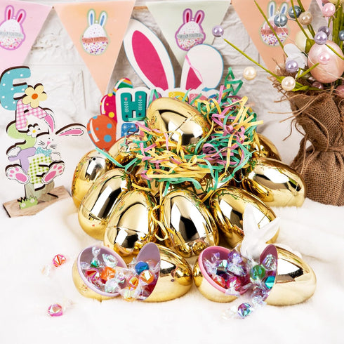40pcs 3.1"Large Supernal Golden Easter Egg Golden Metallic Easter Eggs Great For Easter Theme Party Favor Easter Eggs