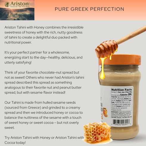 12.3 oz Ariston The Very Best Tahini with Honey Sesame & Honey Tahini Spread | Smooth Creamy Spread | Product