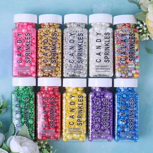 130g/4.6oz, Gold Sprinkles for Cake Decorating, Pearl Sugar in Mix Sizes Baking Cupcakes, Donuts, Macarons Baking