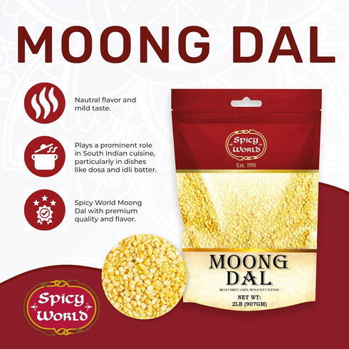 Spicy World 2 LBS 100% Moong Dal (Mung Split Dry Beans) ~ Indian Golden Lentils ~ Natural & Pure - by