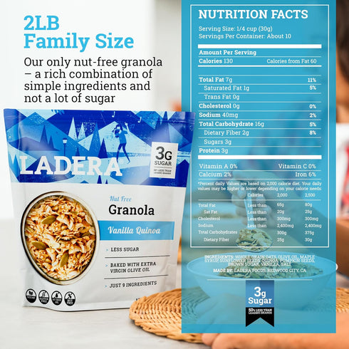 2LB Ladera Vanilla Quinoa Granola - Nut Free Low Sugar Breakfast Cereal, Gluten Free & Vegan, Honest Ingredients