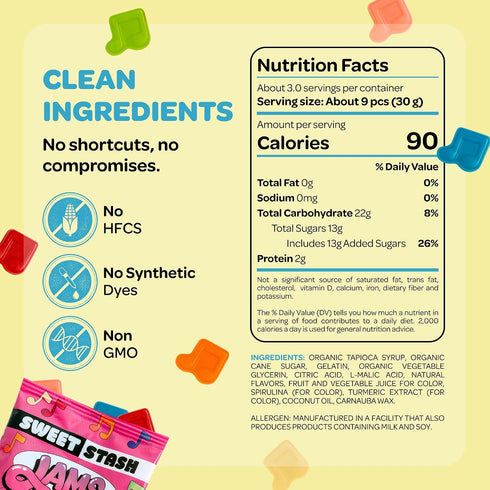 6 Pack Gummies 6 Gummies Gummy 90 Sweet Stash Jams Fruit Flavor Mix Gluten Free Made with Natural Ingredients Music