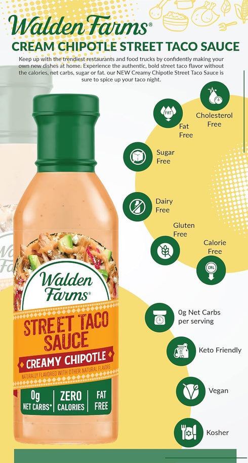 (12 oz 6) Walden Farms Street Taco Sauce Creamy Chipotle - Calorie-Free, Gluten-Free, Low Carb, Keto-Friendly