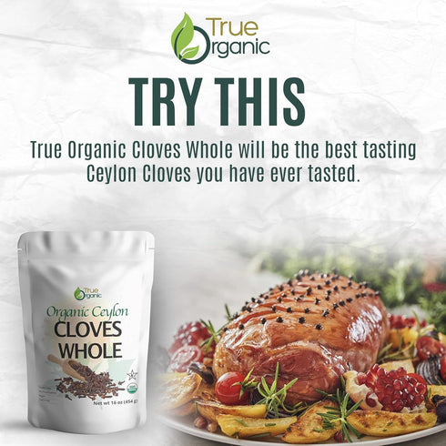 1 lb, (16 True Organic Ceylon Cloves Whole, Premium Grade, USDA Organic & Kosher Certified, Non-GMO, Fresh Organic