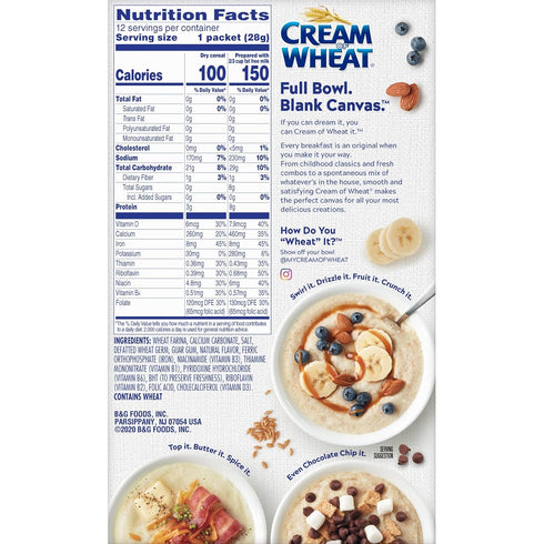 Cream of Wheat 12 Packets Instant Hot Cereal, Original, Box