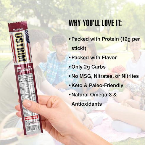 (1.5oz) (2 Packs 10) (1.5, Ostrim High Protein Snack Stick, of Teriyaki (Beef & Ostrich))