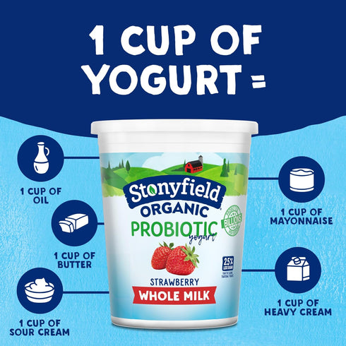 Stonyfield Organic 32 oz. Immunity Whole Milk Probiotic Yogurt, Strawberry, & Digestive