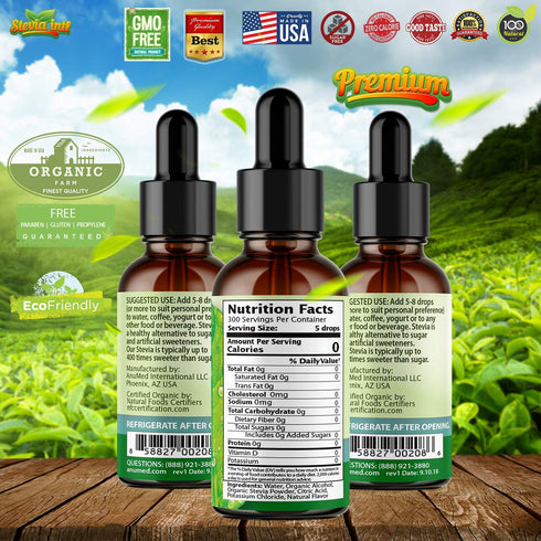 (Pack 5). 5 100% (1oz) Stevia Intl - Holiday & Seasonal Special of Premium Stevia Drops with Flavors in Glass Bottles.