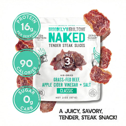 (2 oz, Pack 2), 32g Pack, 30, Brooklyn Biltong Naked Tender Slices, Classic of Grass Fed Beef Protein Snacks, Grass Fed
