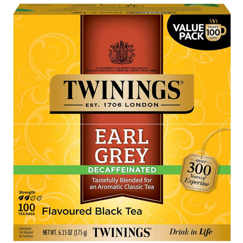 Twinings Decaffeinated Earl Grey Black Tea Individually Wrapped Bags, 100 Count (Pack