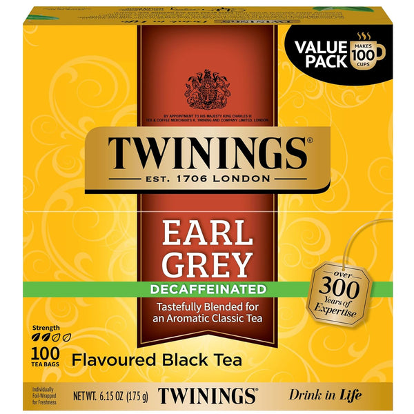 Twinings Decaffeinated Earl Grey Black Tea Individually Wrapped Bags, 100 Count (Pack
