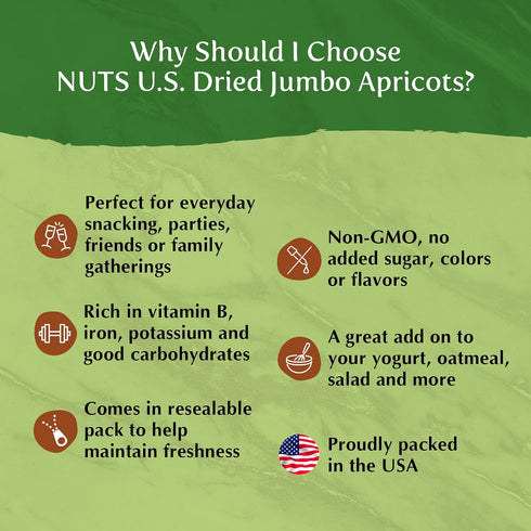 (2 LB) NUTS U.S. Dried Apricots | Jumbo Size Turkish Apricots | No Added Sugar & Color | Chewy and Juicy Texture |
