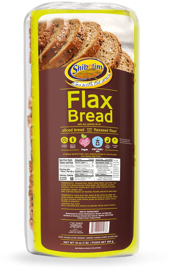 Shibolim FlaxSeed Bread (1 Pound) Low Carb, Zero Net Carbs Per Serving,