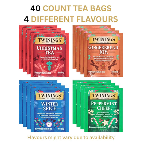 Pack (40 Count) 4 Twinings Christmas Holiday Variety Tea Bag Flavours Include Christmas Tea, Winter Spice, Gingerbread