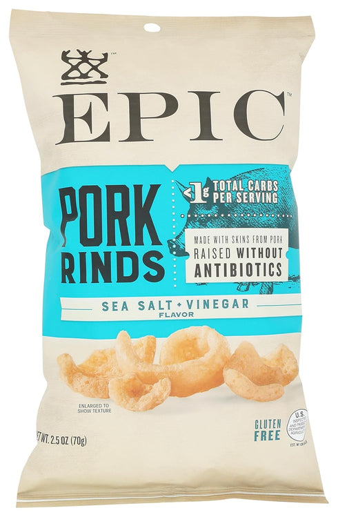 EPIC Sea Salt and Vinegar Pork Rinds, Keto Friendly, Protein Snacks, 2.5
