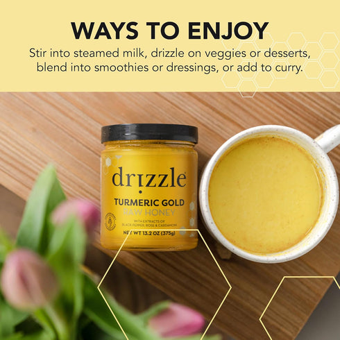 13.2 oz (375 Pack 2 Drizzle Golden Raw Honey - All Natural Pure Raw Honey, Unfiltered & Unheated, Use in Tea & Coffee