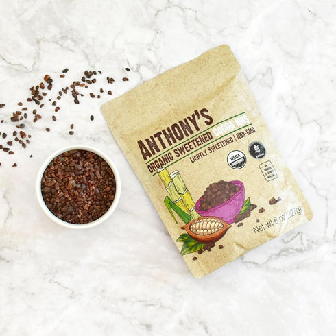 8 Anthony's Organic Sweetened Cocoa Cacao Nibs, ounce, Gluten Free, Non-GMO, Non-Irradiated, Sweetened with Cane Sugar