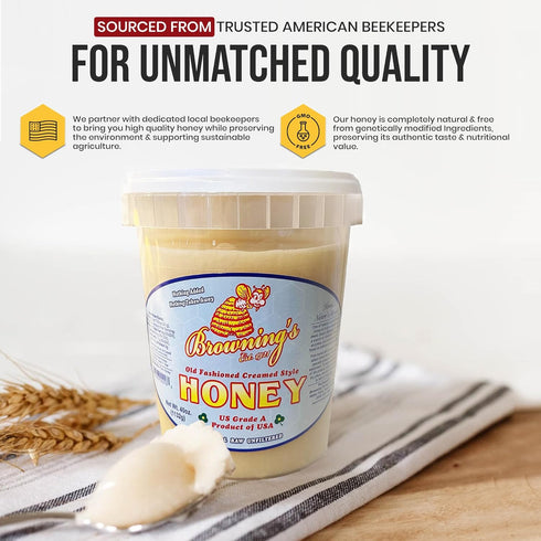 40 oz 100% Browning's Creamed Raw Clover Honey | Pure, Natural & Unfiltered | Premium Old-Fashioned Honey - Product