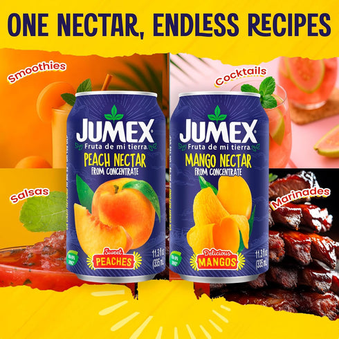 11.3oz, 12 Pack Jumex Mango Nectar Juice & Peach Nectar - Made with Fresh Fruit Puree - Tropical Fruit Juice
