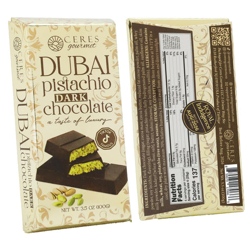 3.5 Oz, Packaging (3.5 Oz, Ceres Gourmet Dubai Chocolate Bar Pistachio Dark Chocolate Knafeh, Perfectly Portioned Dubai