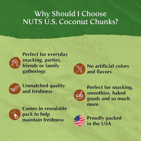 (2 LBS) NUTS U.S. Coconut Chunks | Sweetened |No Artificial Colors or Flavors | Refreshing and Delicious Coconut Flavor