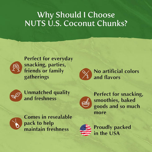 (1 LB) NUTS U.S. Coconut Chunks | Sweetened |No Artificial Colors or Flavors | Refreshing and Delicious Coconut Flavor