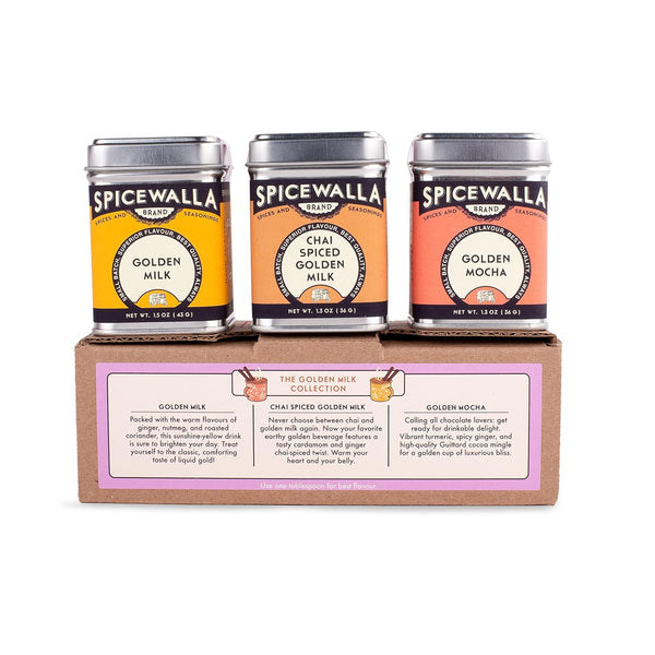 Spicewalla Golden Milk Turmeric Latte Powder Sampler Collection 3-Pack - Classic Golden Milk, Chai Spiced & Golden Mocha