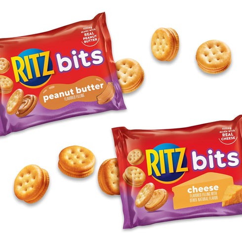 Pack, 20 Packs RITZ Bits Cheese and RITZ Bits Peanut Butter Sandwich Crackers Variety Lunch Snacks, Snack