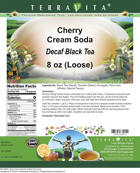 Terravita (8 oz, 536675) Cherry Cream Soda Decaf Black Tea (Loose) ZIN: