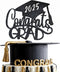 Congrats Grad Cake Topper - Black Glitter 2025 with Graduation Cap - 2025 Graduation Party Decorations