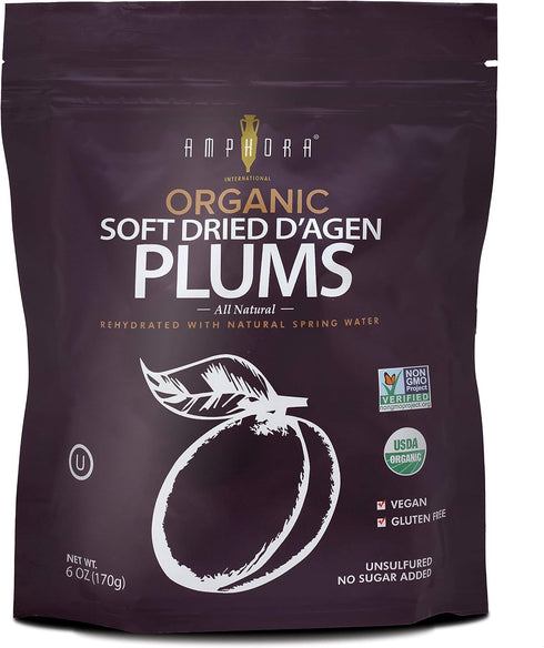 6 Oz Pack 6) Amphora All Natural Organic Soft Dried Plums gluten free vegan health snack dried fruit, Each (