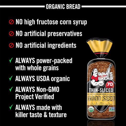 13g 20.5 oz Dave's Killer Bread Good Seed Thin-Sliced, Organic Bread, Whole Grains per Slice, Loaf