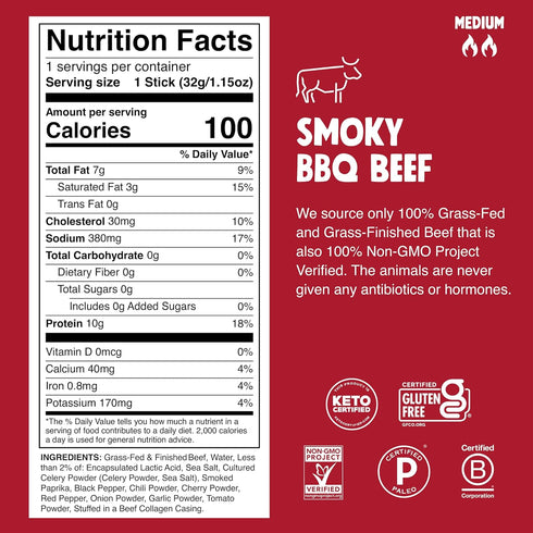 8ct, 1.15 OZ CHOMPS Smoky BBQ Beef Sticks