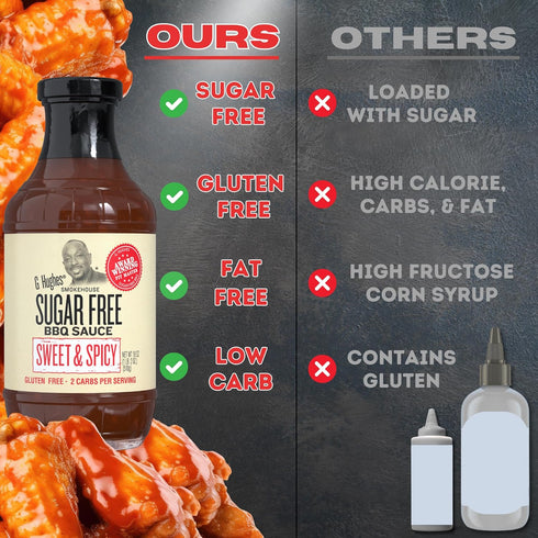 18 oz (3-Pack) G Hughes Sugar Free Sweet & Spicy BBQ Sauce - Sweet Chili Sauce, Sugar Free Asian Sauces, Low Carb BBQ
