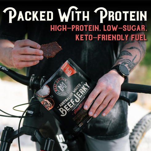 Pack 3oz (85g) Meat Artisan Beef Jerky - Australian Wagyu Steakhouse and Asian BBQ Style - High Protein Snack - Gluten